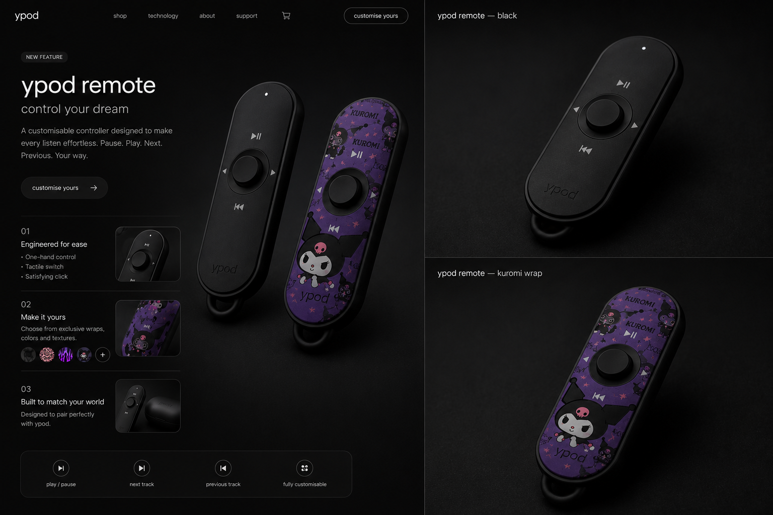 ypod remote system with black and wrapped controller editions