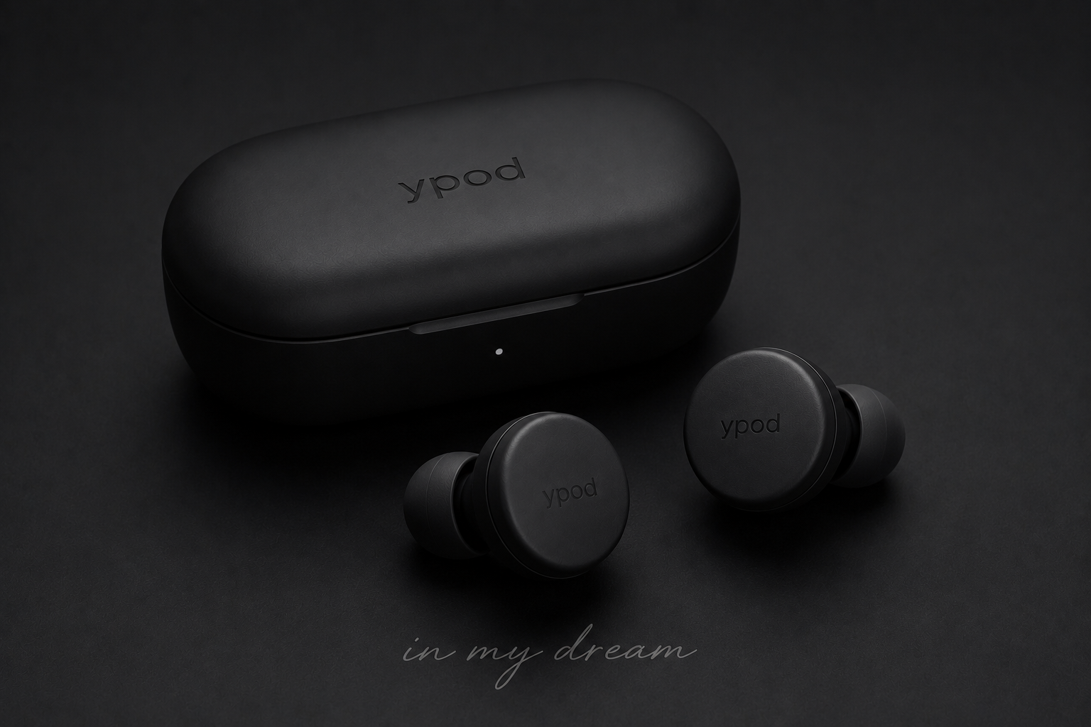 matte black ypod yema-1 earbuds and charging case
